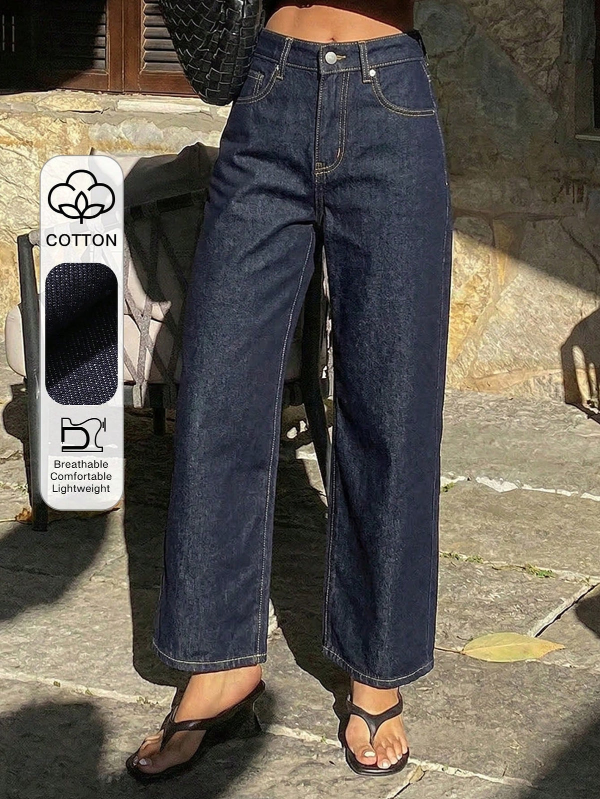 ג׳ינס קרופ בגזרה ישרה ונינוחה – כחול כהה