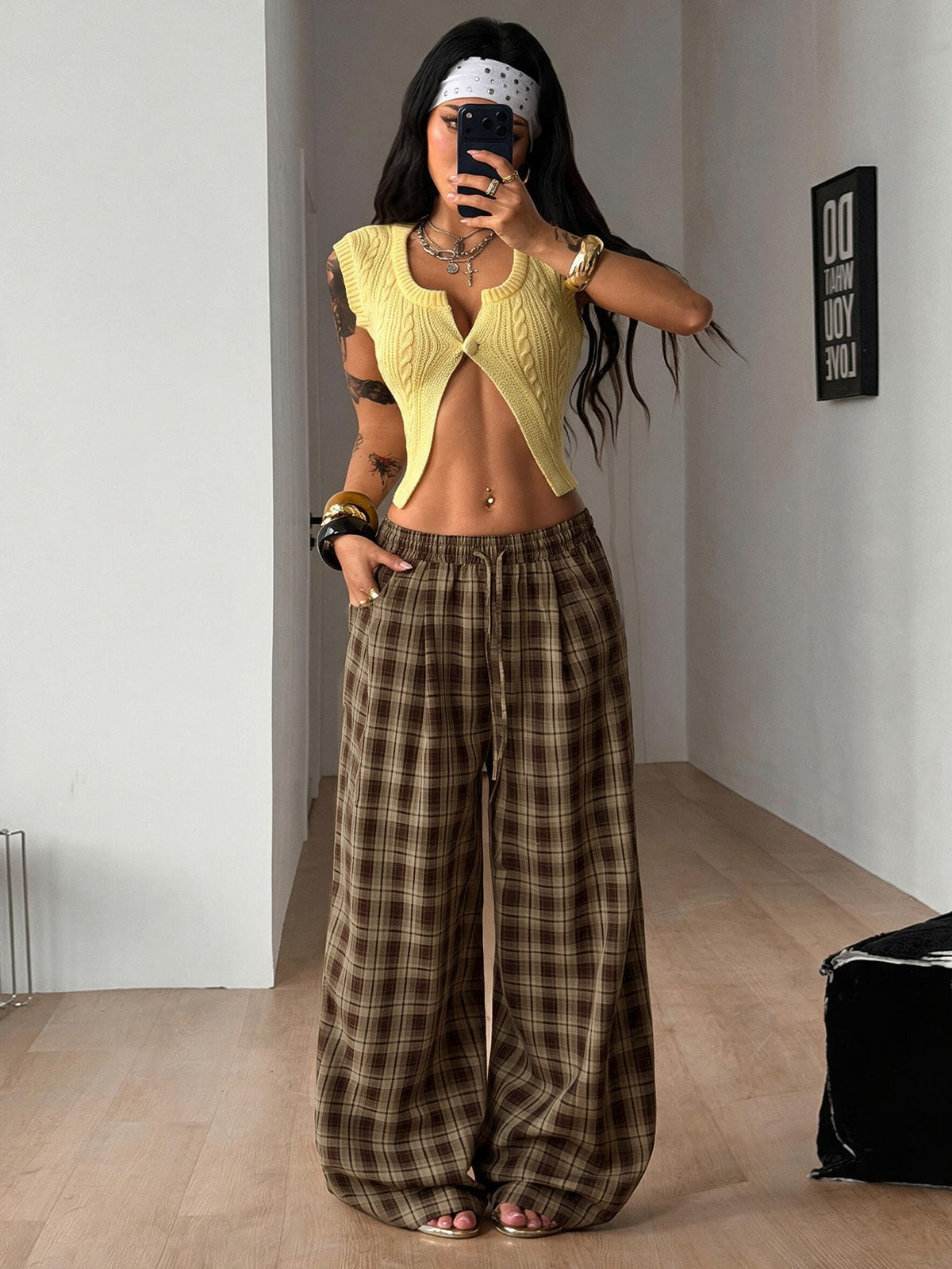 מכנסי בד ארוכים בגזרה משוחררת – Brown