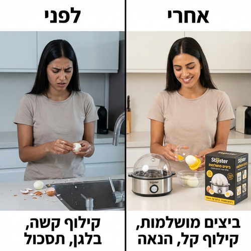 מבשל ביצים חשמלי עד 7 ביצים + קולפן ביצים